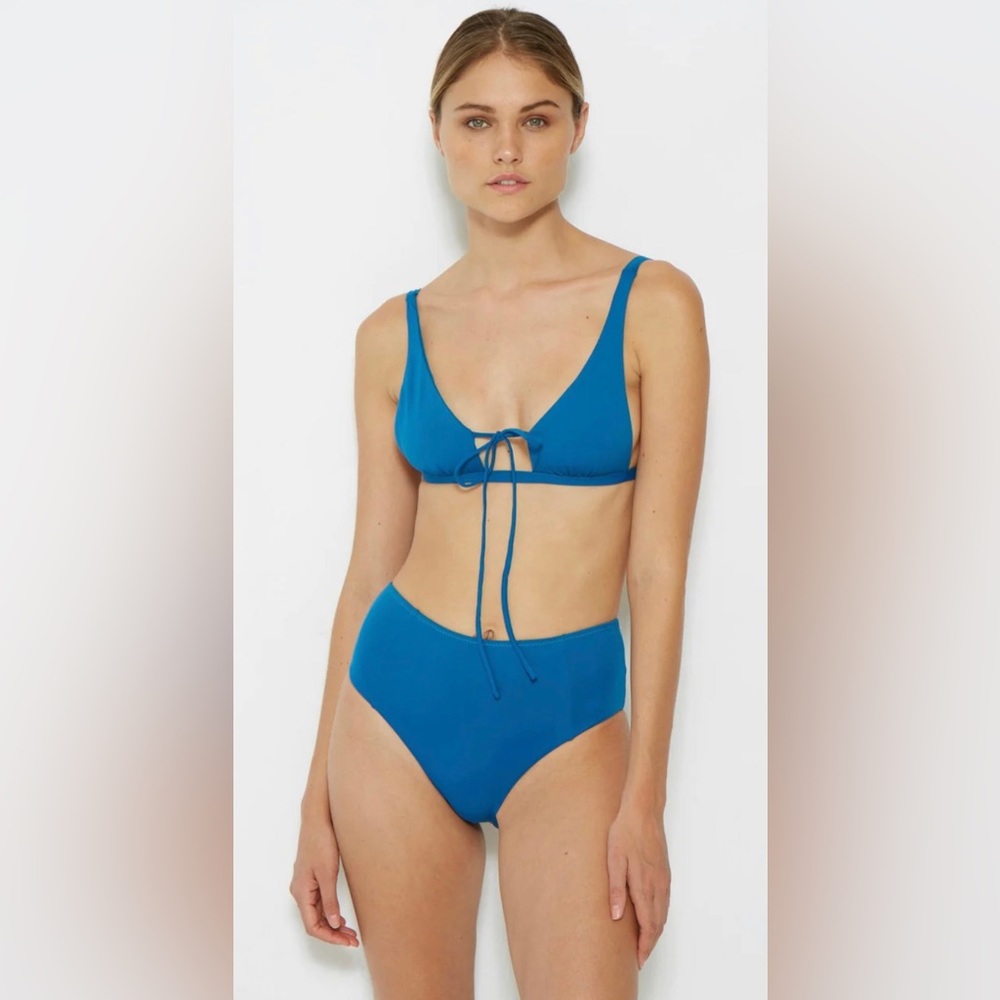 Blue High-Waist Tie-Front Bikini Set